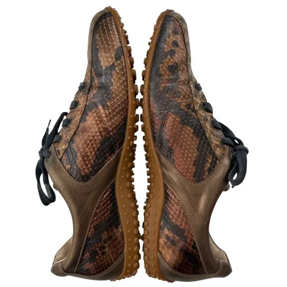 Aerogreen Italy Women Leather Spikeless Golf Shoes Size 8 Gold Snakeskin Luxury - Picture 3 of 16